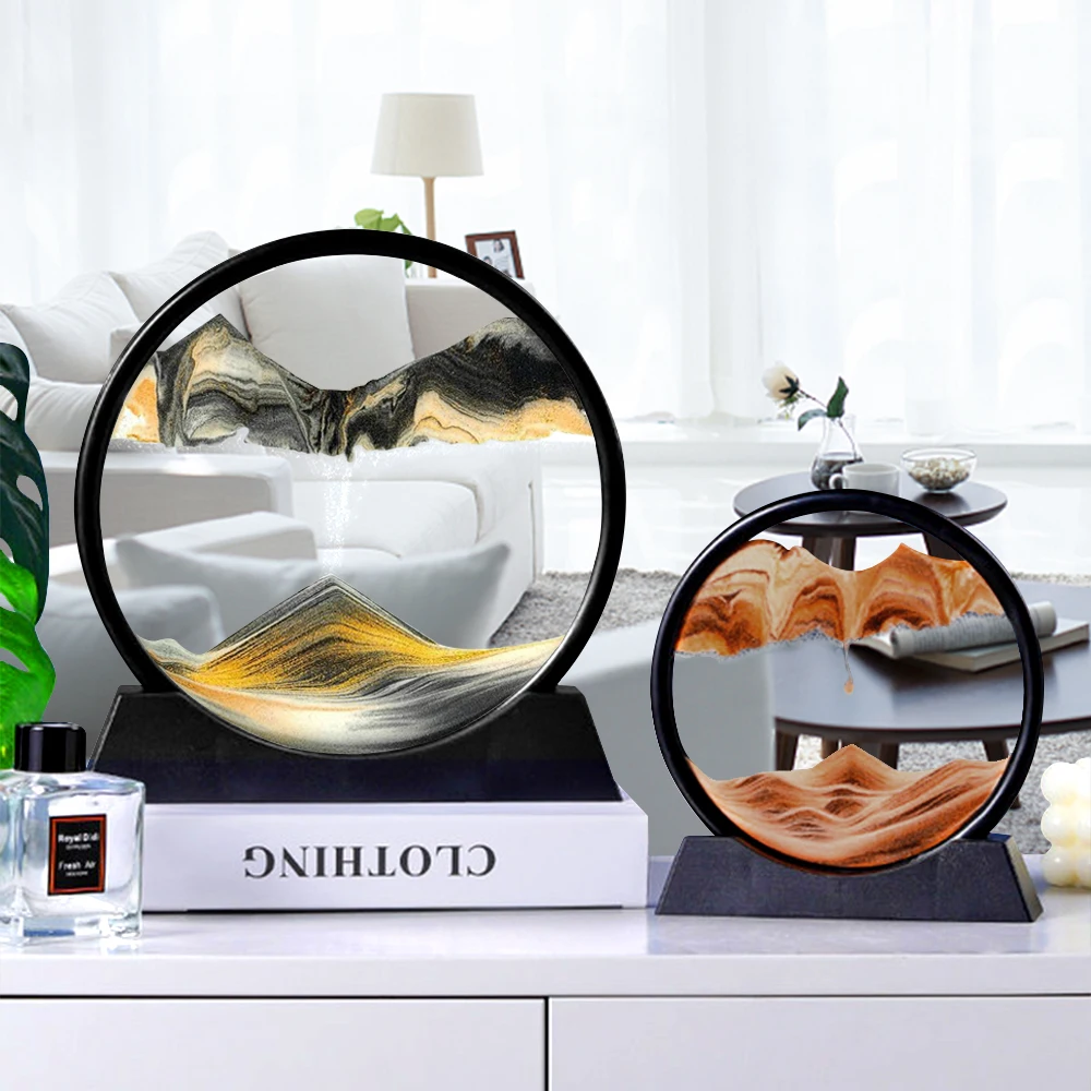 Verre Rond 3D avec Sablier, Image d'Art en Mouvement, Paysage de la Mer Profonde, Affichage