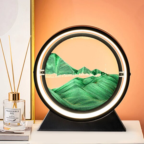 veilleuse rond verre — Verre Rond 3D avec Sablier, Image d'Art en Mouvement, Paysage de la Mer Profonde, Affichage