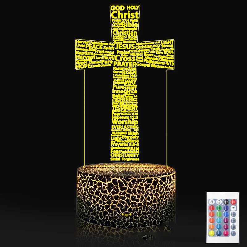 Lampe chambre veilleuse adulte — Lampe 3d LED USB pour chambre à coucher, thème de la saint Bible, jésus, croix chrétienne | belleveilleuse.fr