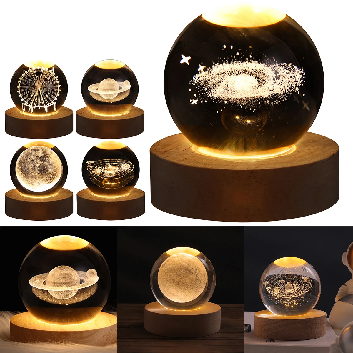 Galaxie lumières veilleuse enfant — veilleuse galaxie Lumières en cristal d'astronomie, astronaute boule créative | belleveilleuse.fr