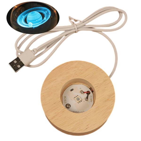 Veilleuse galaxie, boule de cristal sur socle en bois