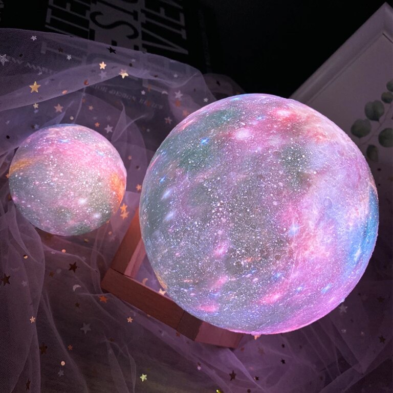 veilleuse 3D imprimé étoiles lune lumières colorées rechargeable