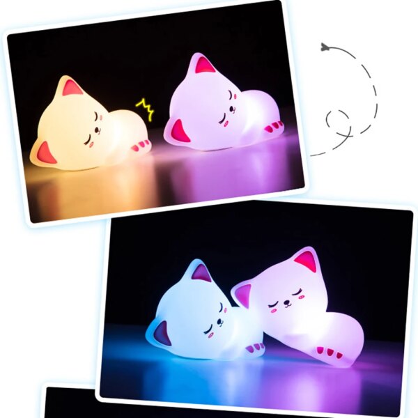 3536-0c21ce.jpg Veilleuse chat LED en Silicone souple, Rechargeable par USB, chat mignon