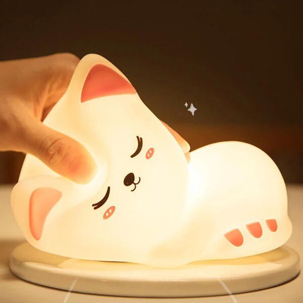 3536-49f8cd.jpg Veilleuse chat LED en Silicone souple, Rechargeable par USB, chat mignon