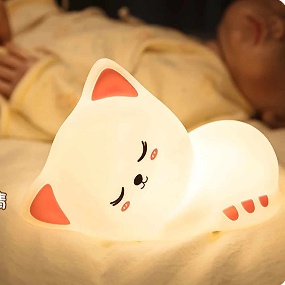 Chat silicone veilleuse adulte — Veilleuse chat LED en Silicone souple, Rechargeable par USB, chat mignon | belleveilleuse.fr