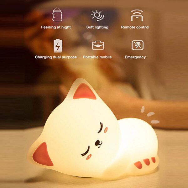 3536-9fe887.jpg Veilleuse chat LED en Silicone souple, Rechargeable par USB, chat mignon