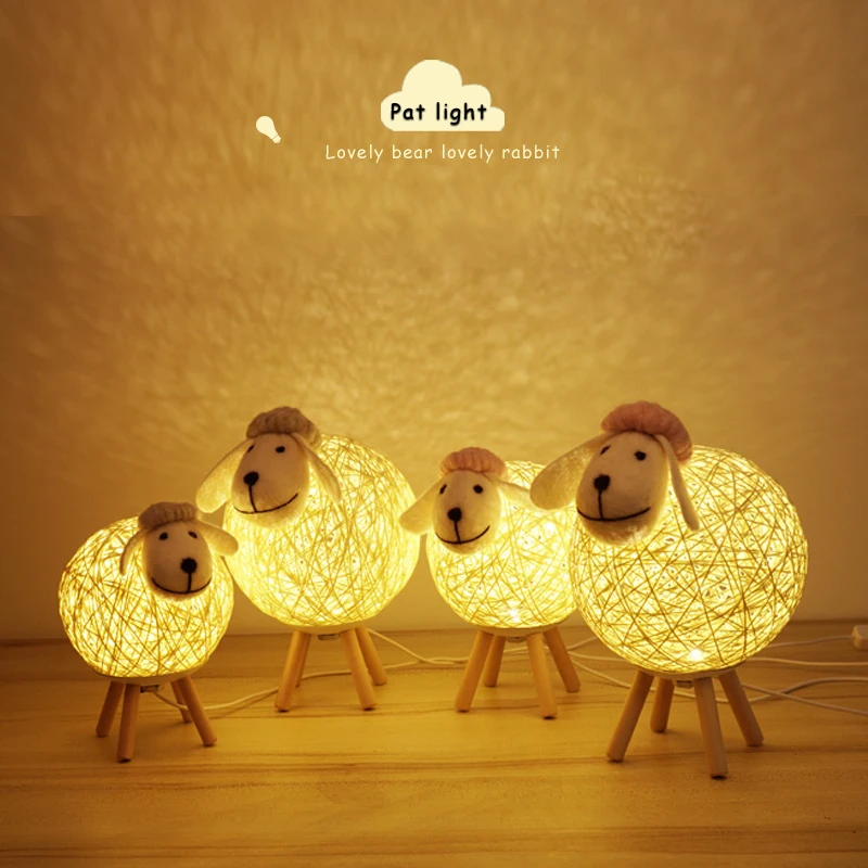Veilleuse Mouton LED tissés à La Main Abat-Jour Lampe De Lune