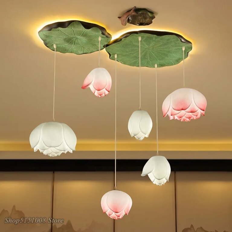 veilleuse — Lampe Led suspendue en forme de Lotus au Style chinois
