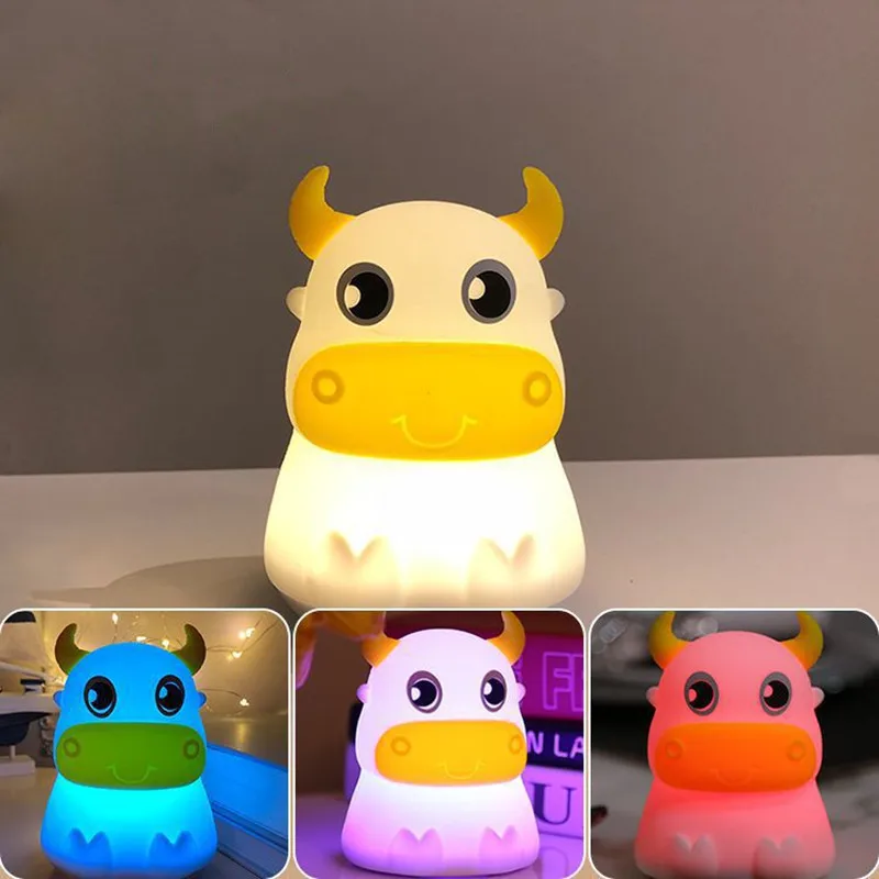 Taureau rechargeable veilleuse enfant — Veilleuse taureau rechargeable en forme de vache avec capteur tactile | belleveilleuse.fr