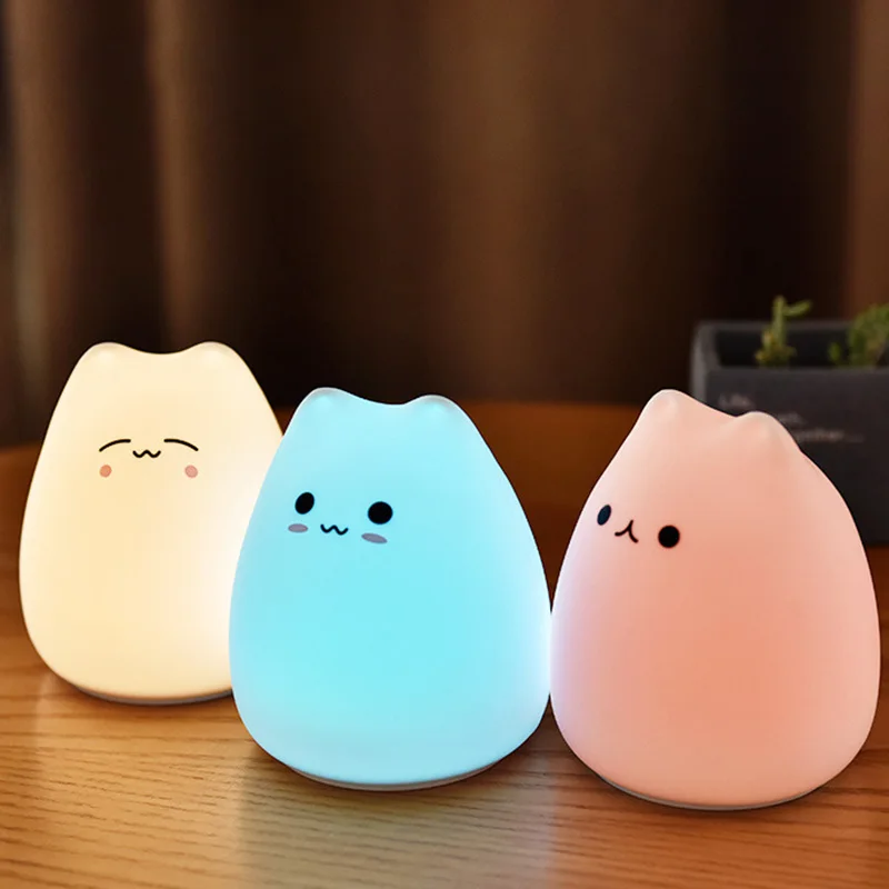 Chat colorée veilleuse enfant — Veilleuse chat LED colorée en Silicone, animaux | belleveilleuse.fr