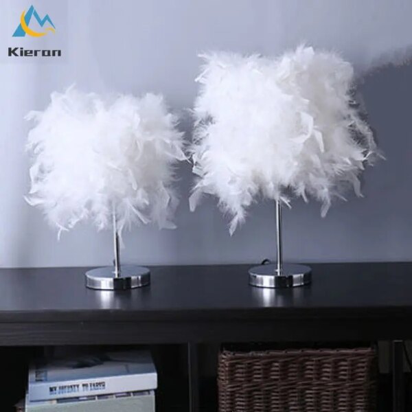 Lampe de Table LED en cristal avec plumes, design moderne et Simple