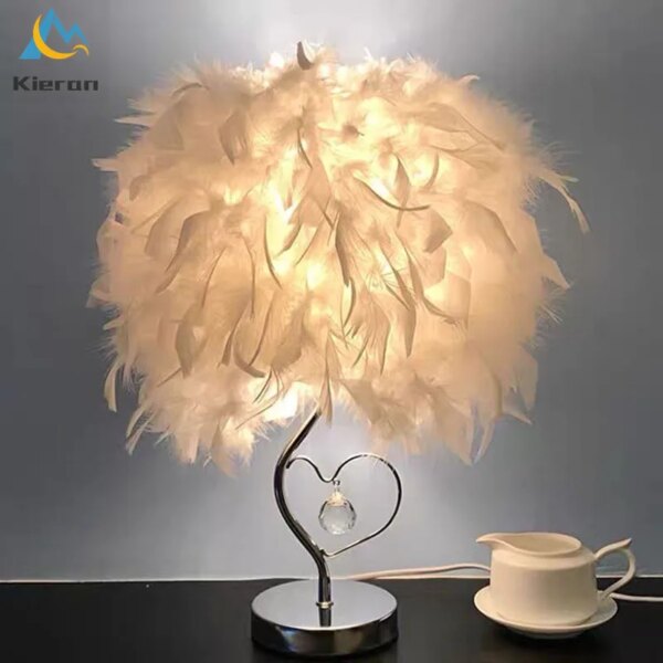 Lampe de Table LED en cristal avec plumes, design moderne et Simple