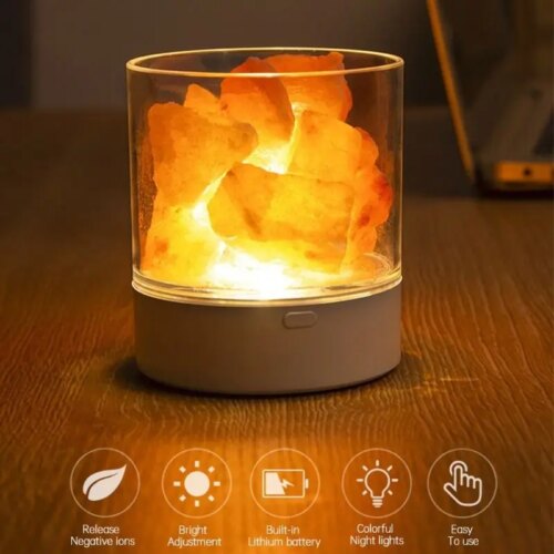 Lampe au sel de l'himalaya en cristal naturel, USB, multicolore, veilleuse pour Table de bureau
