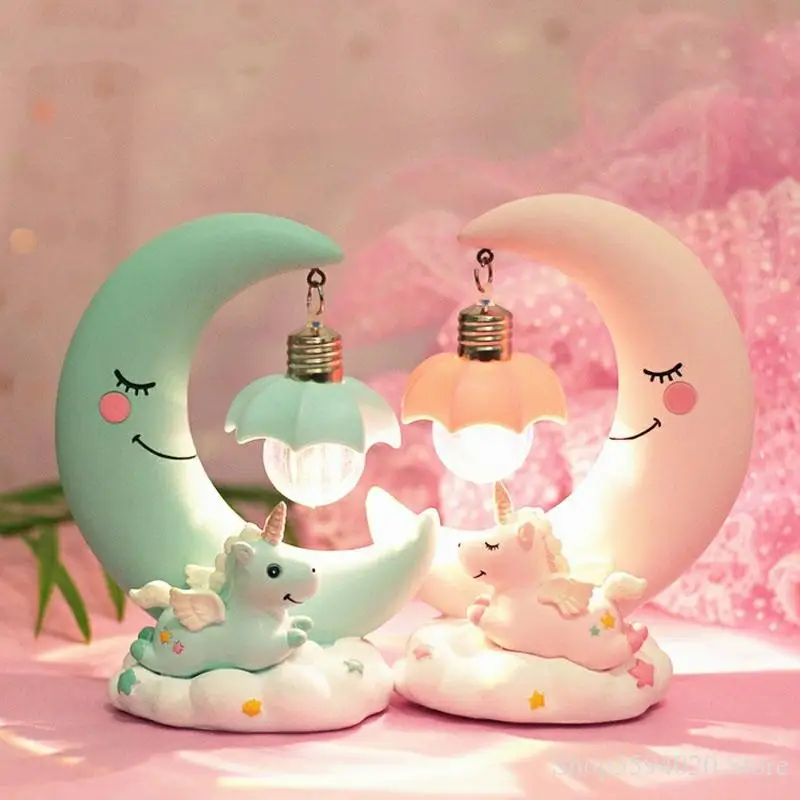 Veilleuse licorne en forme de lune pour enfants