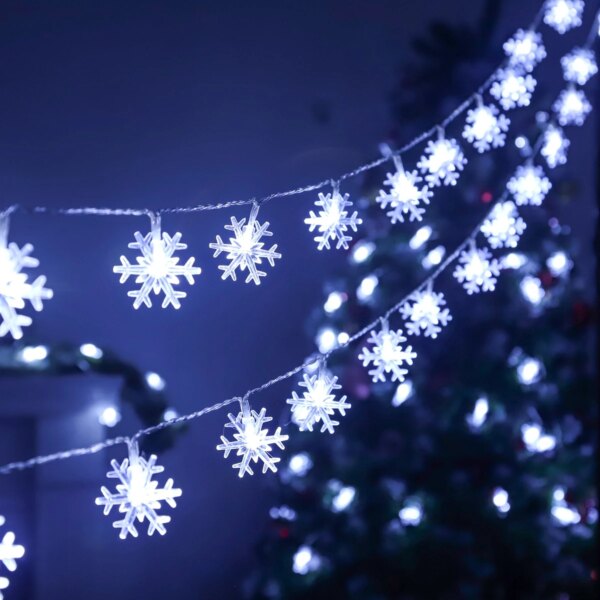 Guirlande suspendue de flocons de neige à LED, décoration pour arbre de noël
