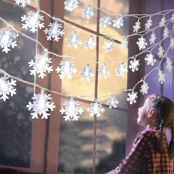 Guirlande suspendue de flocons de neige à LED, décoration pour arbre de noël