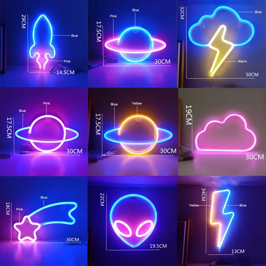 néon Lampe Led en avec signe de planète, lune