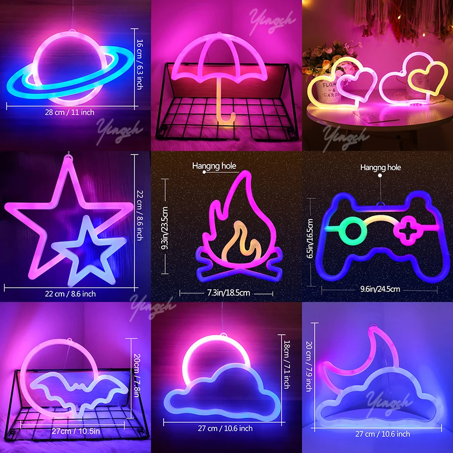 5730-c0c88e.jpg néon brillante Manette de jeu LED , signe de feu, lune, étoile, lampe de modélisation