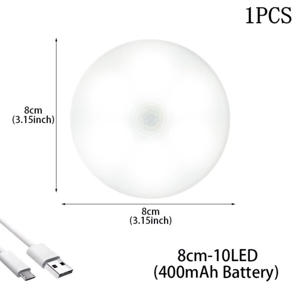 Lampe LED ronde avec détecteur de mouvement, sans fil, Rechargeable par USB, idéale pour une cuisine