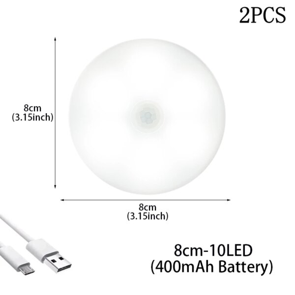 Lampe LED ronde avec détecteur de mouvement, sans fil, Rechargeable par USB, idéale pour une cuisine