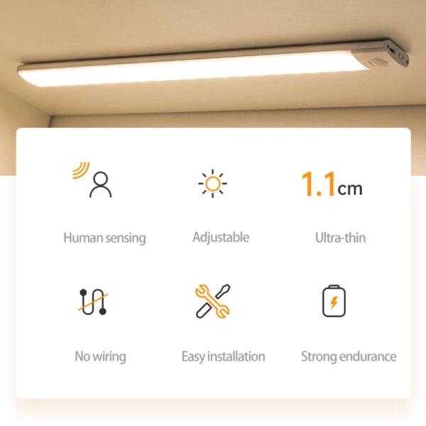 Veilleuse Led ultrafine avec capteur de mouvement, Rechargeable par USB, éclairage d'intérieur
