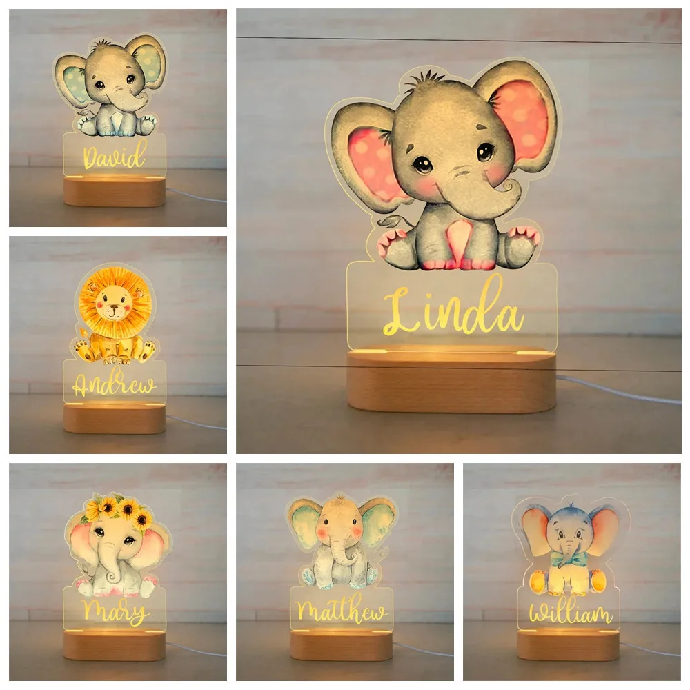 lampe 3d personnalisé USB en acrylique, éléphant