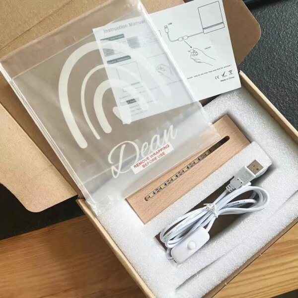 Lampe 3d LED personnalisée avec noms et Date, effet d'illusion 3D