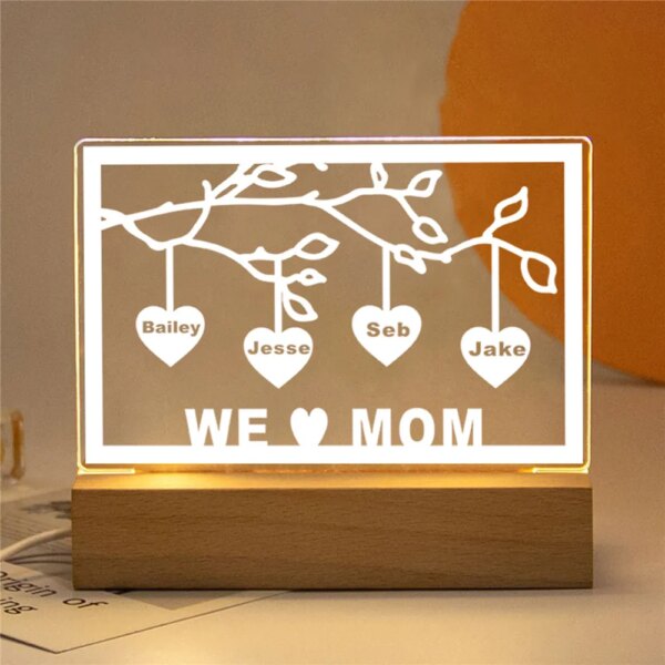 Lampe 3d LED personnalisée en acrylique avec signe d'arbre familial