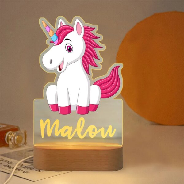 lampe personnalisée prénom LED licorne arc-en-ciel personnalisée