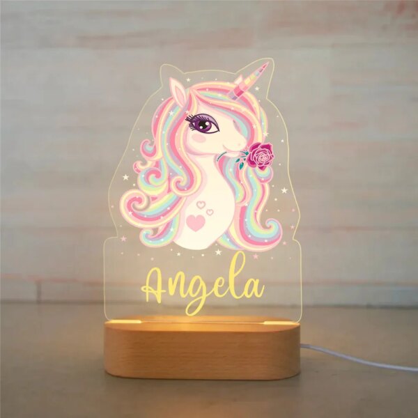 lampe personnalisée prénom LED licorne arc-en-ciel personnalisée