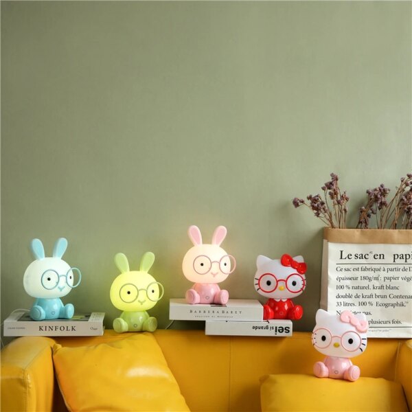 Veilleuse chat et de lapin, design de dessin animé, Interface USB