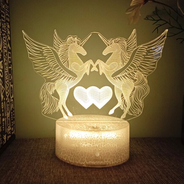 lampe 3d avec licorne, cheval, Rechargeable, lampe pour la saint-valentin