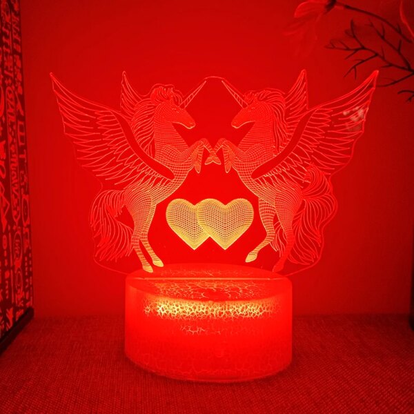 lampe 3d avec licorne, cheval, Rechargeable, lampe pour la saint-valentin