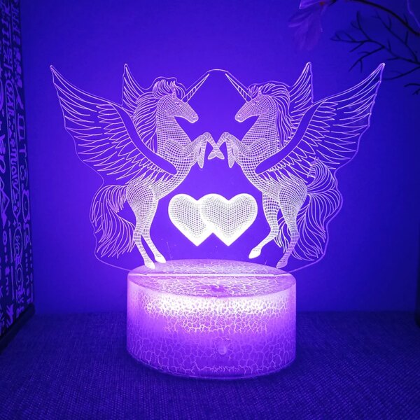 lampe 3d avec licorne, cheval, Rechargeable, lampe pour la saint-valentin
