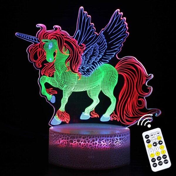 Lampe 3D en forme de licorne avec télécommande tactile