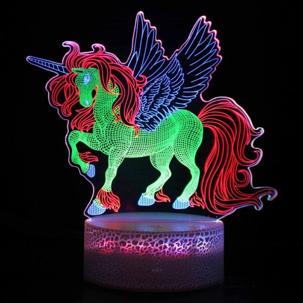 Lampe 3D en forme de licorne avec télécommande tactile