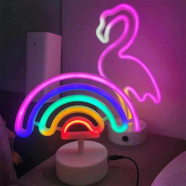 néon licorne LED USB, flamant rose arc-en-ciel pour vacances