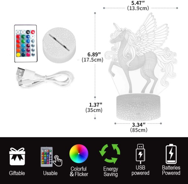 lampe 3d d'illusion LED 3D avec télécommande, 16 couleurs changeantes