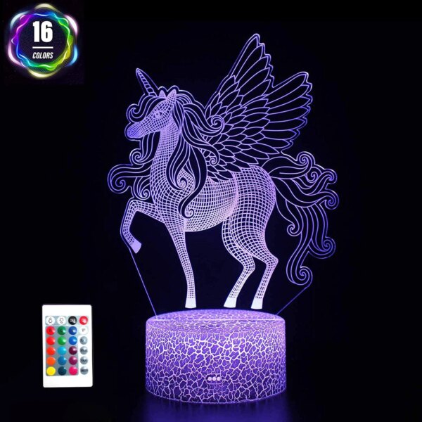 lampe 3d d'illusion LED 3D avec télécommande, 16 couleurs changeantes