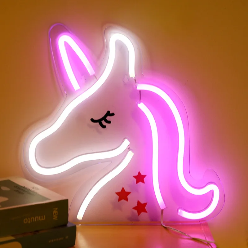 neon banane en forme de licorne, décoration murale rose