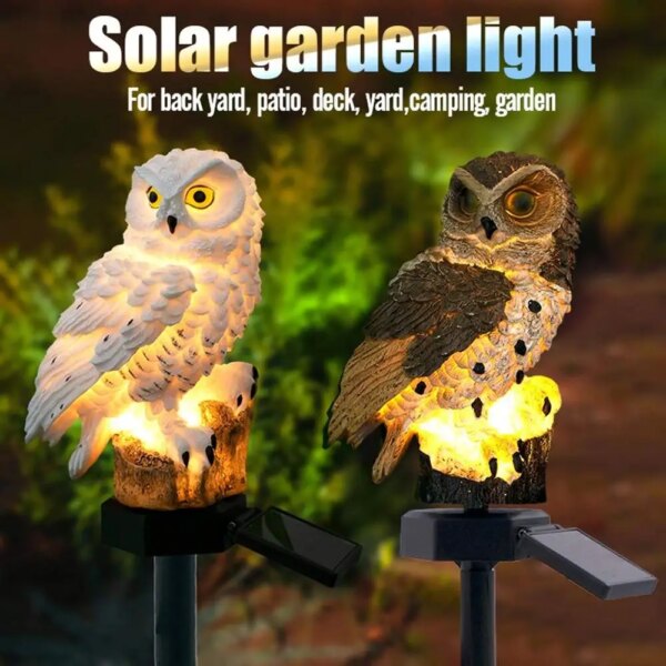 Lampe solaire avec piquet en forme de hibou, luminaire décoratif d'extérieur