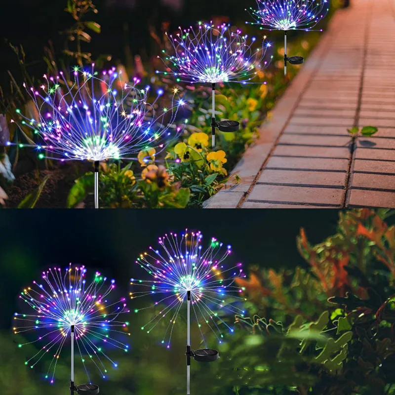 Lampe de jardin solaire en forme de feu d'artifice, imperméable