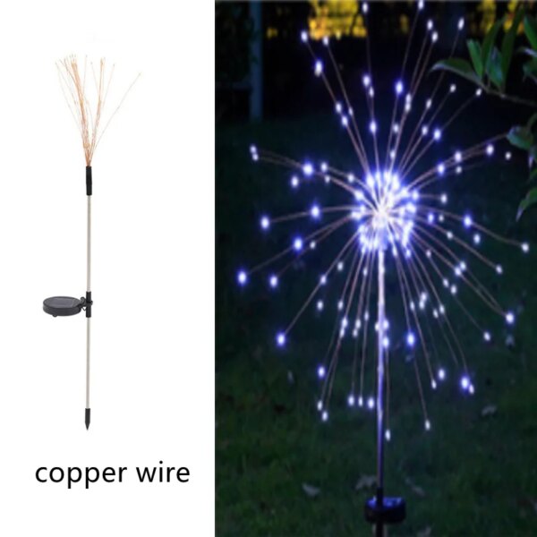 Lampe de jardin solaire en forme de feu d'artifice, imperméable