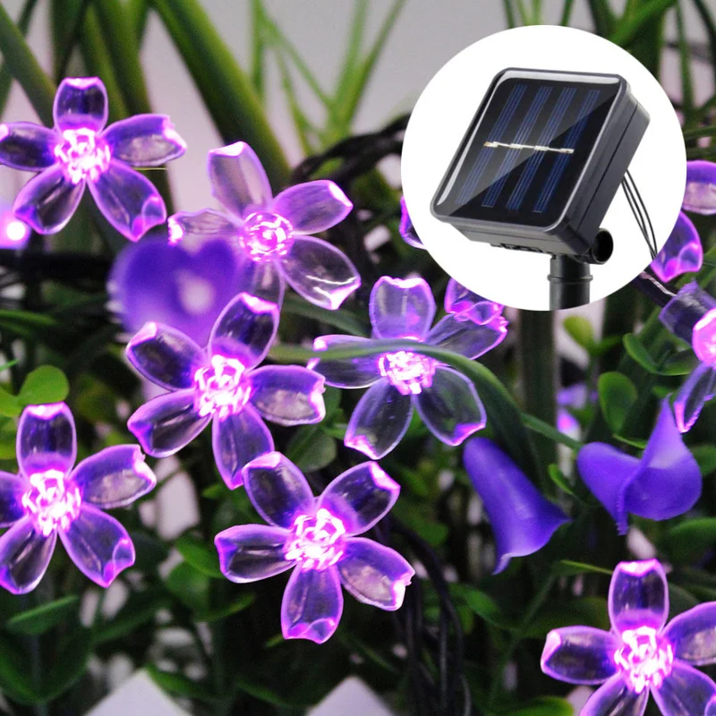 Guirlande lumineuse à énergie solaire, 5M, 7M, 12M, décoration de jardin, extérieur, fleur de pêche