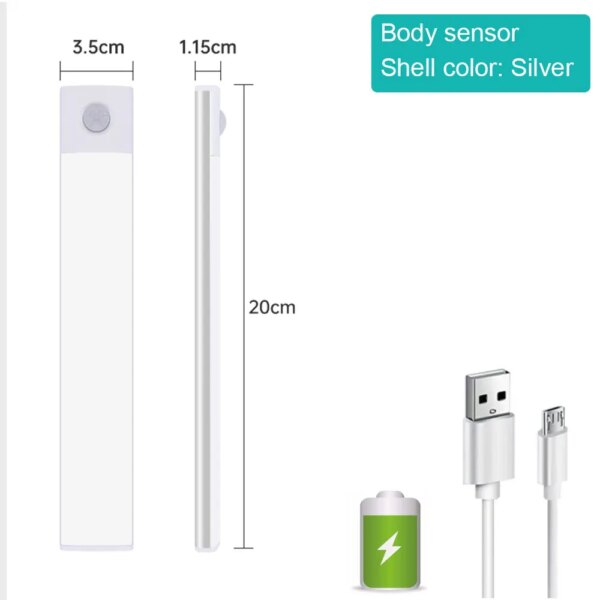 Veilleuse à détecteur de mouvement USB LED sans fil sous-meuble pour armoire de cuisine, chambre à coucher