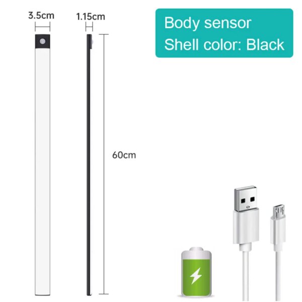 Veilleuse à détecteur de mouvement USB LED sans fil sous-meuble pour armoire de cuisine, chambre à coucher