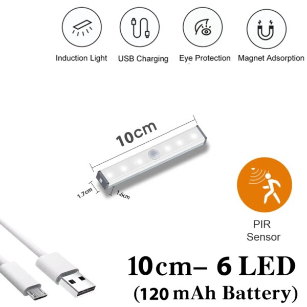 Veilleuse à détecteur de mouvement USB LED sans fil sous-meuble pour armoire de cuisine, chambre à coucher