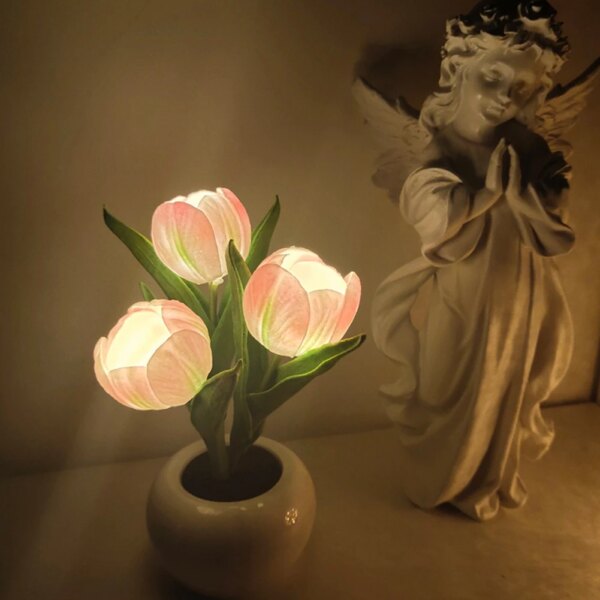 Lampe LED en forme de tulipe, pot de fleurs, plante en pot