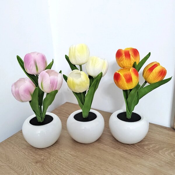 Lampe LED en forme de tulipe, pot de fleurs, plante en pot