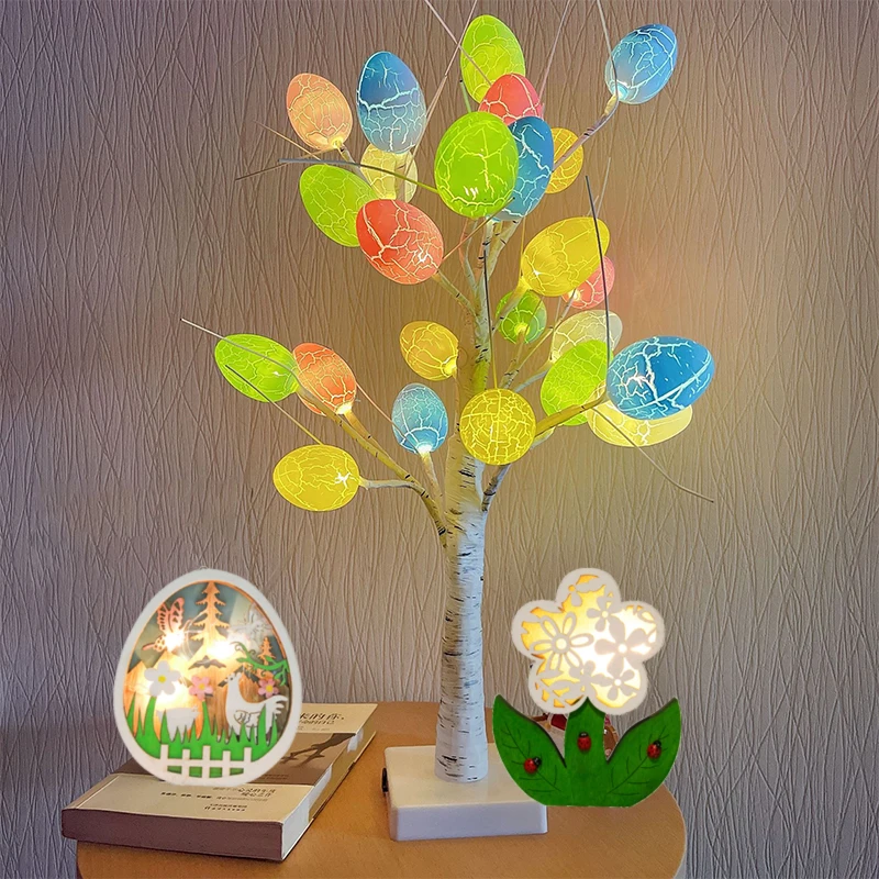 Décoration de pâques en forme de bouleau, 60cm, œuf de pâques, LED